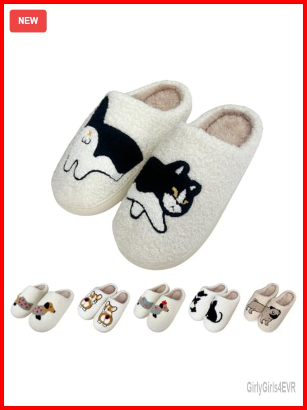 Faux Fur Cat & Dog Slippers Slip-On Cozy House Shoes